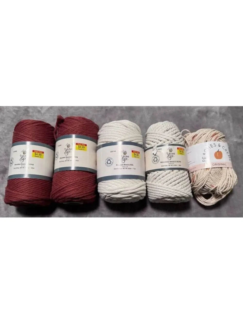 Yarn Bee Braided Roped Yarn Lot of 5 - 2lb 7.5oz 370 yds